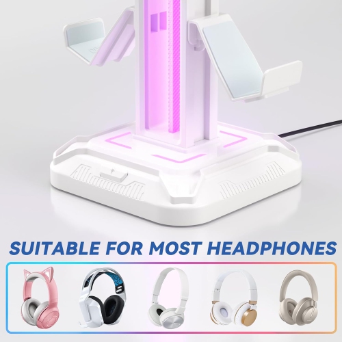 RGB Headphone Stand with 9 Light Modes – Gaming Headset & Controller Holder with Rotating Arm, Detachable Hook, Cable Management, for PC & Console