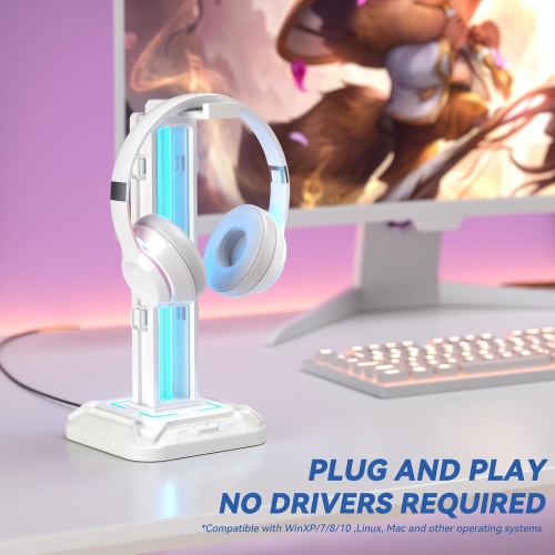 RGB Headphone Stand with 9 Light Modes – Gaming Headset & Controller Holder with Rotating Arm, Detachable Hook, Cable Management, for PC & Console