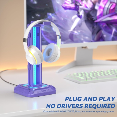 RGB Headphone Stand with 9 Light Modes – Gaming Headset & Controller Holder with Rotating Arm, Detachable Hook, Cable Management, for PC & Console