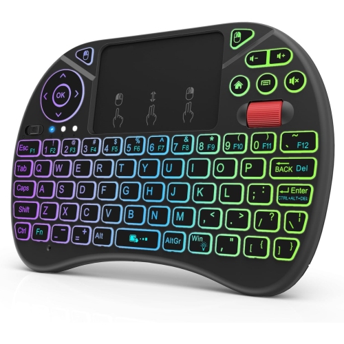 Mini Wireless Keyboard with Touchpad & Scroll Button – RGB Backlit, Rechargeable Remote for Android TV, Smart TV, PC, Raspberry Pi, KODI, Projector