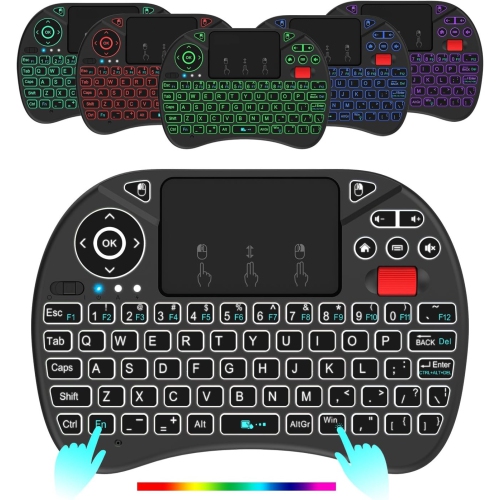 Mini Wireless Keyboard with Touchpad & Scroll Button – RGB Backlit, Rechargeable Remote for Android TV, Smart TV, PC, Raspberry Pi, KODI, Projector