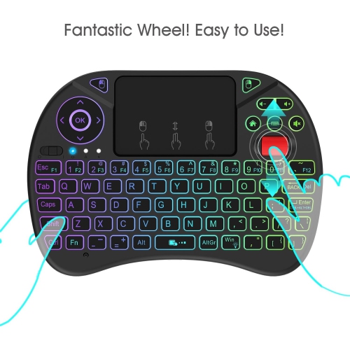 Mini Wireless Keyboard with Touchpad & Scroll Button – RGB Backlit, Rechargeable Remote for Android TV, Smart TV, PC, Raspberry Pi, KODI, Projector