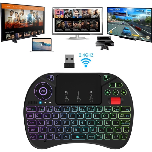 Mini Wireless Keyboard with Touchpad & Scroll Button – RGB Backlit, Rechargeable Remote for Android TV, Smart TV, PC, Raspberry Pi, KODI, Projector