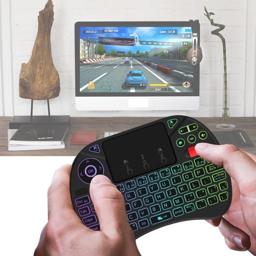 Mini Wireless Keyboard with Touchpad & Scroll Button – RGB Backlit, Rechargeable Remote for Android TV, Smart TV, PC, Raspberry Pi, KODI, Projector