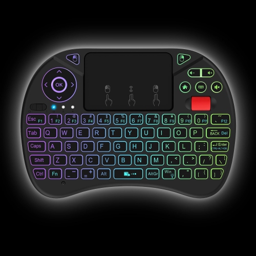 Mini Wireless Keyboard with Touchpad & Scroll Button – RGB Backlit, Rechargeable Remote for Android TV, Smart TV, PC, Raspberry Pi, KODI, Projector