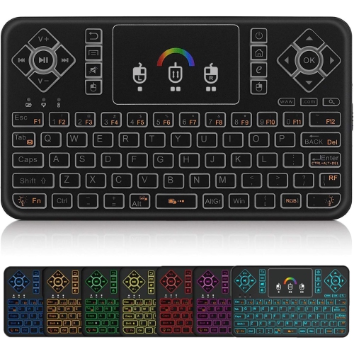 ULTREND  Q9 Mini Wireless Keyboard \w Touchpad – Rechargeable Handheld Remote, Colorful Backlit Keyboard for PC Pi 4, Android Tv Box, Kodi, Windows