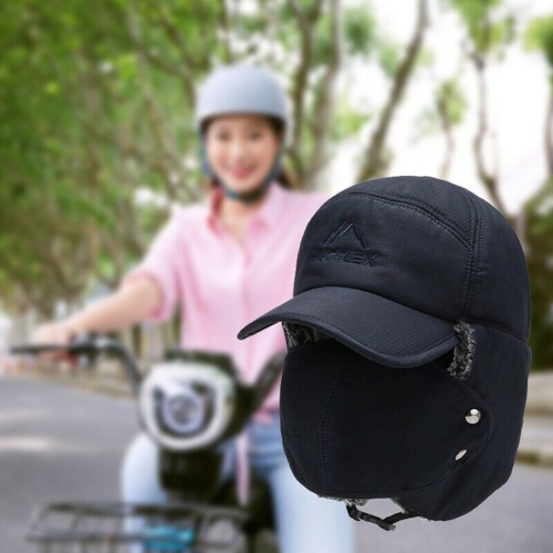 Casquette d’hiver pour homme avec visière chaude pare-soleil chapeau de trappeur extérieur temps froid chapeau de ski de style aviateur de neige