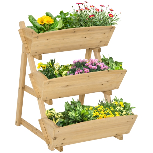 OUTSUNNY  3 Tier Raised Garden Bed, Vertical Wooden Elevated Planter Box Kit, Plant Stand for Flowers, Vegetables, Herbs