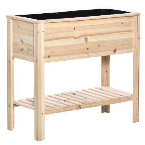 Outsunny - Jardinière surélevée en bois avec étagère de rangement pour fleurs, légumes et herbes aromatiques, 36 "L x 16 "W x 32 "H, Naturel