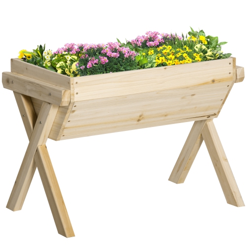 OUTSUNNY  Elevated Planter Box \w Legs, Wooden Raised Garden Bed \w Bed Liner And Drainage Holes, for Backyard, Patio to Grow Vegetables, Herbs, And