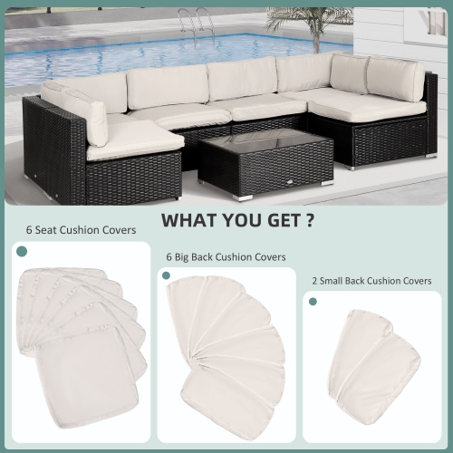 Outsunny 14Pcs Outdoor Cushion Covers, Patio Cushion Covers Replacement for Rattan Sofa Set - No Cushion Included, Cream White