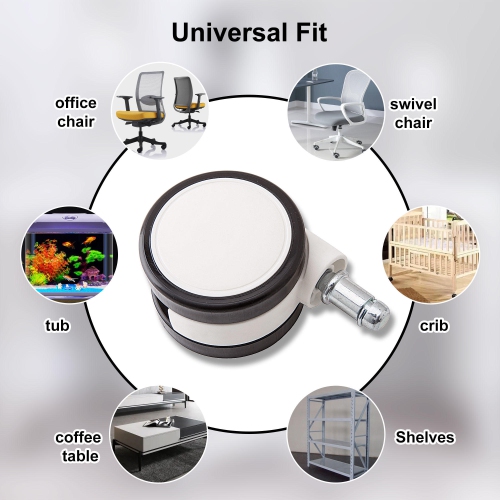 Universal Chair Replacement Casters Wheels, White, Set of 5, Compatible with office chair, gaming chair, computer desk chair