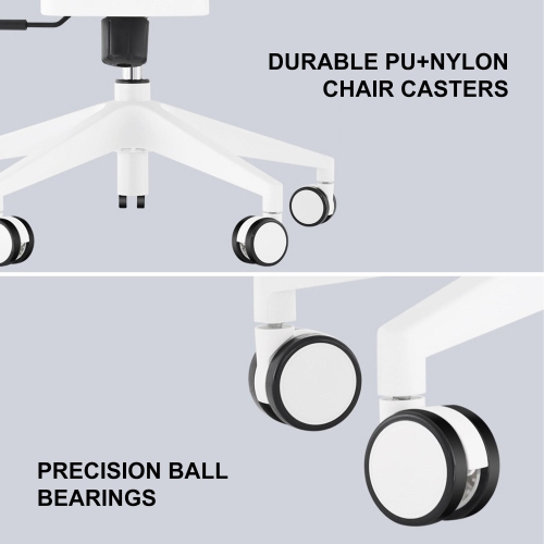Universal Chair Replacement Casters Wheels, White, Set of 5, Compatible with office chair, gaming chair, computer desk chair
