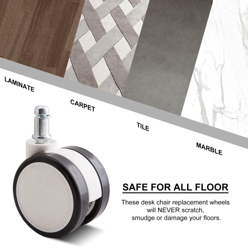 Universal Chair Replacement Casters Wheels, White, Set of 5, Compatible with office chair, gaming chair, computer desk chair