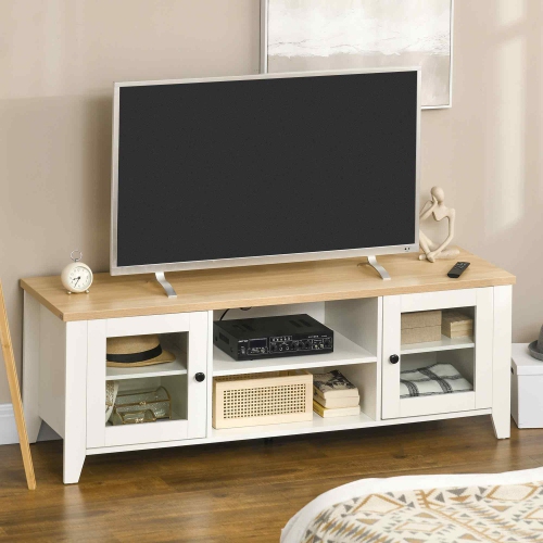 HOMCOM Modern TV Stand with Storage Doors for TVs up to 60 inches in White and Oak