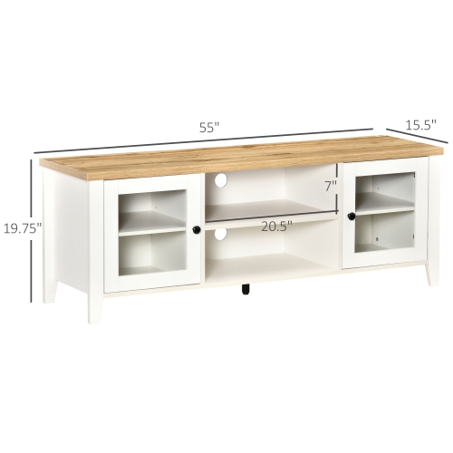 HOMCOM Modern TV Stand with Storage Doors for TVs up to 60 inches in White and Oak