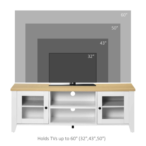 HOMCOM Modern TV Stand with Storage Doors for TVs up to 60 inches in White and Oak