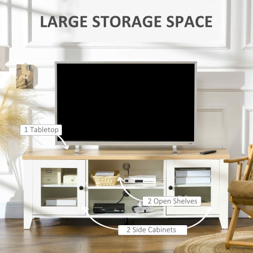 HOMCOM Modern TV Stand with Storage Doors for TVs up to 60 inches in White and Oak