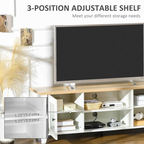HOMCOM Modern TV Stand with Storage Doors for TVs up to 60 inches in White and Oak