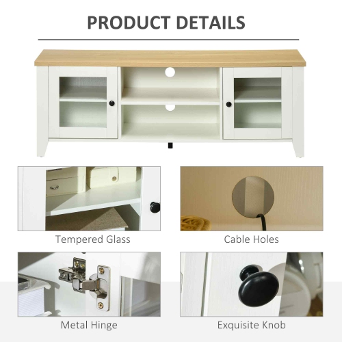 HOMCOM Modern TV Stand with Storage Doors for TVs up to 60 inches in White and Oak