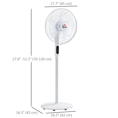 HOMCOM 16" Pedestal Fan with Remote Control, Height Adjustable, Tilted Head, Timer, Oscillating Standing Fan, Stand Floor Fans for Bedroom, White