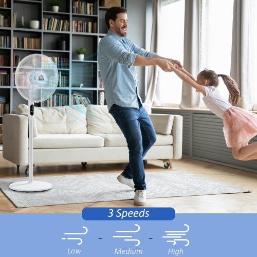 HOMCOM 16" Pedestal Fan with Remote Control, Height Adjustable, Tilted Head, Timer, Oscillating Standing Fan, Stand Floor Fans for Bedroom, White