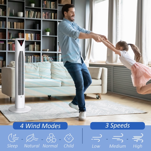 Ventilateur vertical autonome de HOMCOM pour chambre à coucher avec oscillation, 4 modes, 3 vitesses, minuterie 12 h, panneau à capteur DEL,