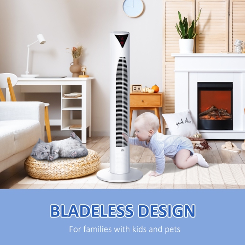 Ventilateur vertical autonome de HOMCOM pour chambre à coucher avec oscillation, 4 modes, 3 vitesses, minuterie 12 h, panneau à capteur DEL,