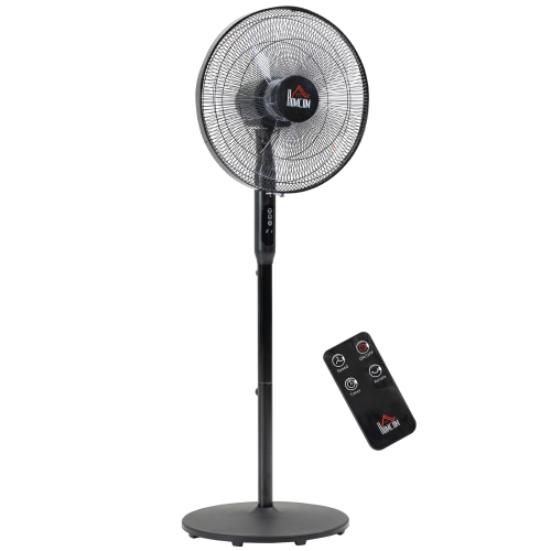 HOMCOM 16" Pedestal Fan with Remote Control, Height Adjustable, Tilted Head, Timer, Oscillating Standing Fan, Stand Floor Fans for Bedroom, Black