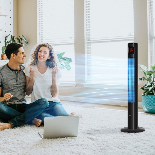 Ventilateur vertical de 46&nbsp;po de HOMCOM pour chambre à coucher, ventilateur oscillant sur pied sans pales à 70° avec 3 vitesses, 3 modes,