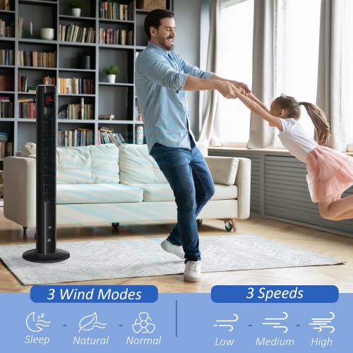 Ventilateur vertical de 46&nbsp;po de HOMCOM pour chambre à coucher, ventilateur oscillant sur pied sans pales à 70° avec 3 vitesses, 3 modes,