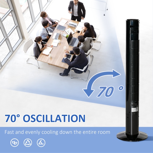 Ventilateur vertical de 46&nbsp;po de HOMCOM pour chambre à coucher, ventilateur oscillant sur pied sans pales à 70° avec 3 vitesses, 3 modes,