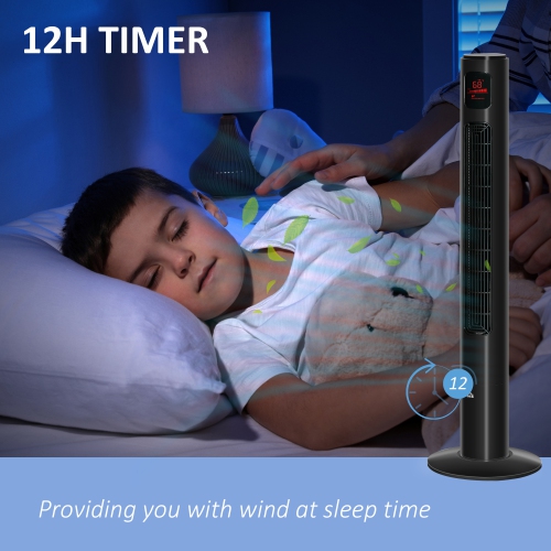 Ventilateur vertical de 46&nbsp;po de HOMCOM pour chambre à coucher, ventilateur oscillant sur pied sans pales à 70° avec 3 vitesses, 3 modes,