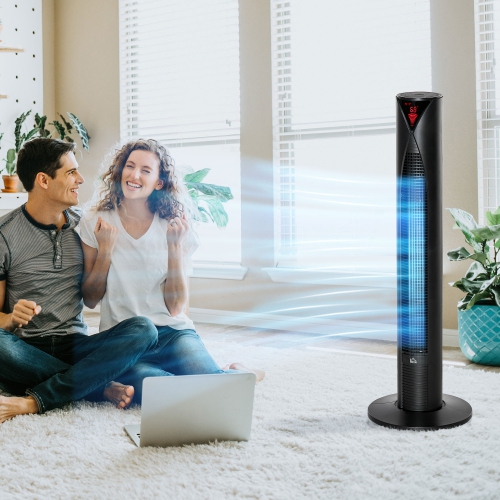 Ventilateur vertical autonome de HOMCOM pour chambre à coucher avec oscillation, 4 modes, 3 vitesses, minuterie 12 h, panneau à capteur DEL,