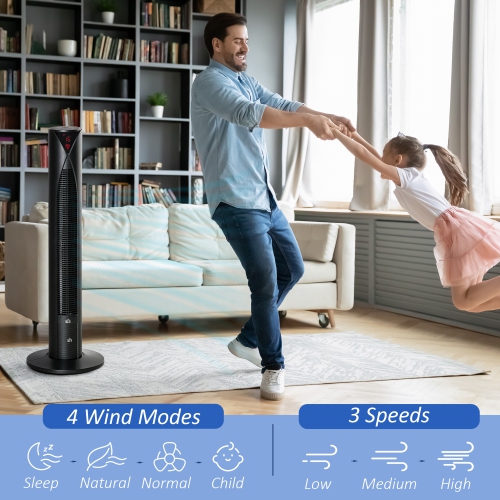 Ventilateur vertical autonome de HOMCOM pour chambre à coucher avec oscillation, 4 modes, 3 vitesses, minuterie 12 h, panneau à capteur DEL,