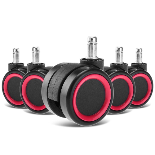 Universal Chair Replacement Casters, Set of 5 compatible with office chair, gaming chair, computer desk chair (excludes IKEA)- in Red