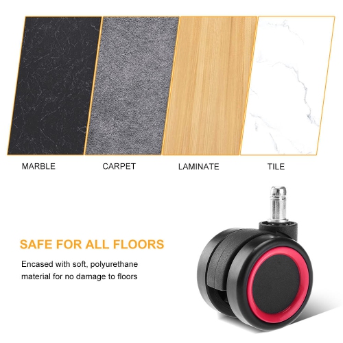 Universal Chair Replacement Casters, Set of 5 compatible with office chair, gaming chair, computer desk chair- Red