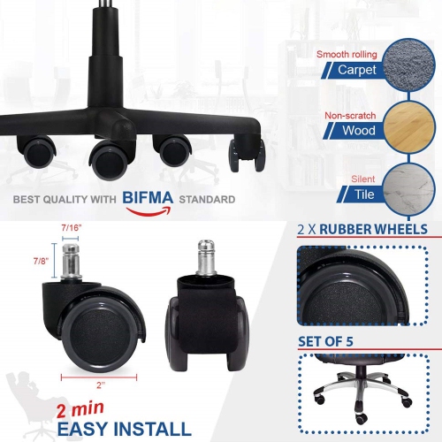Universal Office Task Chair Replacement Casters, Set of 5, fit for office chair, gaming chair, computer desk chair11mm x 22mm