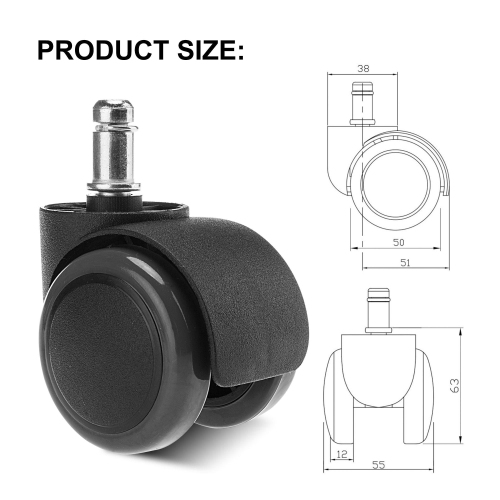 Universal Office Task Chair Replacement Casters, Set of 5, fit for office chair, gaming chair, computer desk chair11mm x 22mm