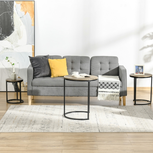 HOMCOM – Ensemble de 3 tables gigognes, table basse ronde, tables d’appoint empilables modernes avec cadre en acier de grain de bois pour salon,