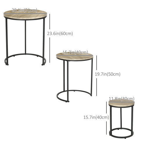 HOMCOM – Ensemble de 3 tables gigognes, table basse ronde, tables d’appoint empilables modernes avec cadre en acier de grain de bois pour salon,