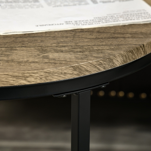 HOMCOM – Ensemble de 3 tables gigognes, table basse ronde, tables d’appoint empilables modernes avec cadre en acier de grain de bois pour salon,