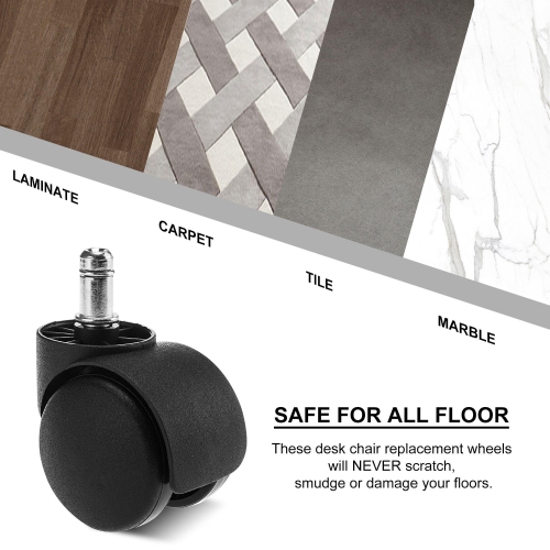 v Universal Office Task Chair Casters, Encased with Nylon material, Black