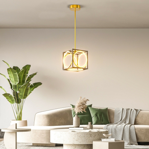 Gymax Modern LED Pendant Light 3000K Warm Light Cube Ceiling Light Fixture