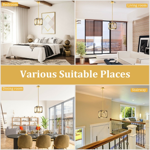 Gymax Modern LED Pendant Light 3000K Warm Light Cube Ceiling Light Fixture