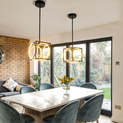 Gymax Modern LED Pendant Light 3000K Warm Light Cube Ceiling Light Fixture