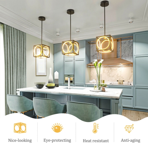 Gymax Modern LED Pendant Light 3000K Warm Light Cube Ceiling Light Fixture
