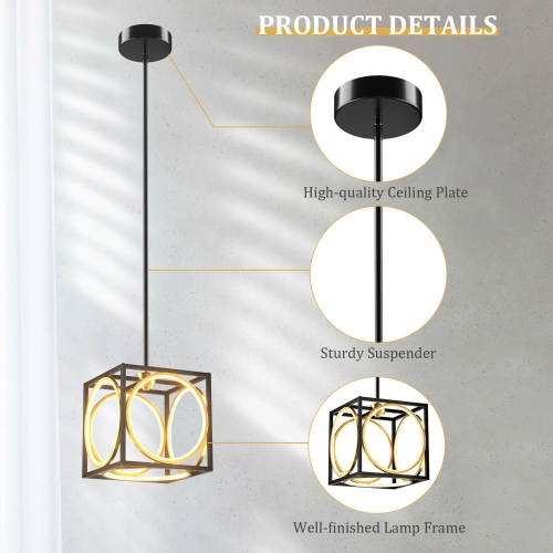 Gymax Modern LED Pendant Light 3000K Warm Light Cube Ceiling Light Fixture
