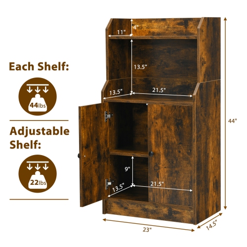 Gymax Storage Cabinet Bookcase w/2 Doors and Open Shelves Display Shelf Rustic Brown