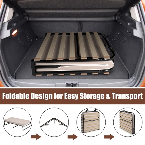 Gymax Portable Folding Guest Bed Cot with Memory Foam Mattress Twin Size Made in Italy